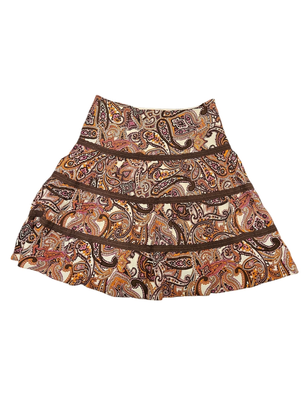 INC International Concepts Boho Paisley Earthtone Colors A-Line Skirt Sz. 12